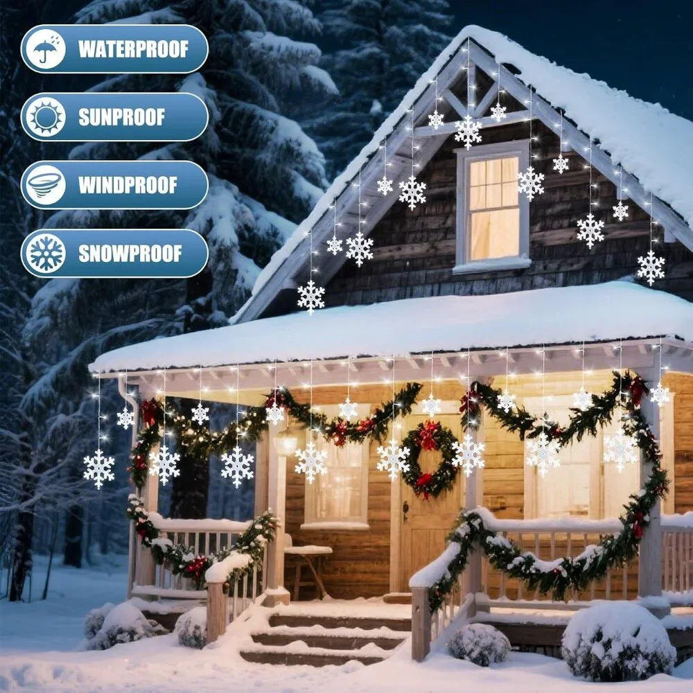 Stunning 192 LED Snowflake Outdoor Lights - 13FT, IP65 Waterproof, Connectable